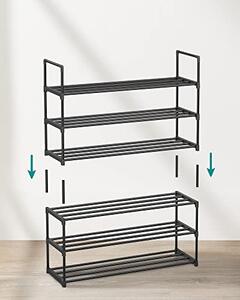Raft depozitare pantofi cu cadru metalic pe 3 niveluri, negru 92x30x55cm