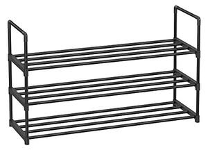 Raft depozitare pantofi cu cadru metalic pe 3 niveluri, negru 92x30x55cm