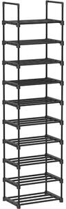 Raft depozitare pantofi cu cadru metalic cu 10 niveluri, negru 45x30x174cm