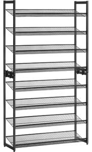 Raft depozitare pantofi 2x4 niveluri plasă metalică cu rafturi, negru 92x30x163cm