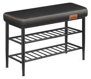Banchetă pentru pantofi ECHO, 2 niveluri, husă din piele ecologică, neagră, 30 x 80 x 50 cm