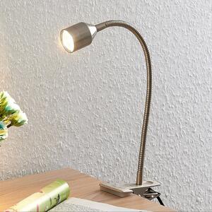 Lindby Djamila LED lampă cu clemă, nichel satinat, Gri, Studiu / Birou, Metal, Modern, Lumină de lectură