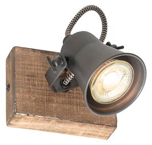 Spotlight rustic negru cu lemn reglabil - Jelle