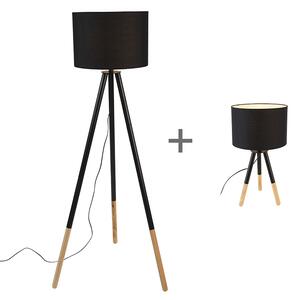 Set de lampă de masă și lampă de podea cu abajur negru - Pip
