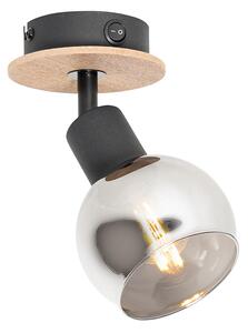 Spotlight Art Deco negru cu sticlă fumurie și lemn - Vidro