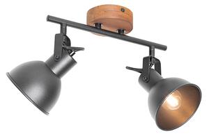 Spotlight industrial negru cu lemn inclinabil 2 lumini - Tommy