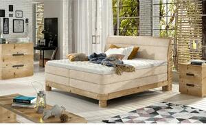 Pat lemn cu tablie tapitata DONNA 160x200, stofa catifelata bej - Shan
