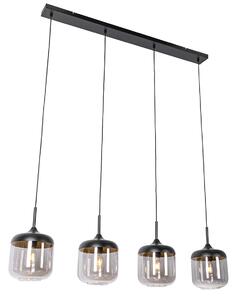Lampă suspendată de design neagră cu sticlă aurie și fum cu 4 lumini - Kyan