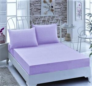 Set pentru pat Kotonia Home husa cu elastic + 1 fata perna 50x70 cm - Tricot,100% bumbac, pentru saltea 100x200+20 cm, lila