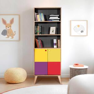 Biblioteca Adore Rainbow, 2 usi cu 5 rafturi, Multicolor - Sonoma, 67x185x30 Cm