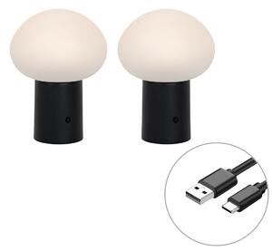 Set de 2 lămpi de masă LED reîncărcabile ciupercă negru - Louise