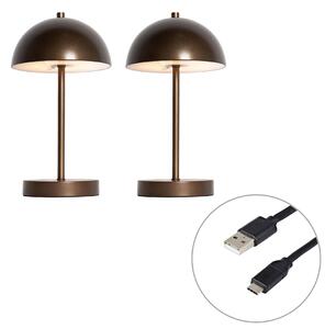 Set de 2 lămpi de masă pentru exterior bronz închis reîncărcabile cu LED, reglabile în 3 trepte - Keira