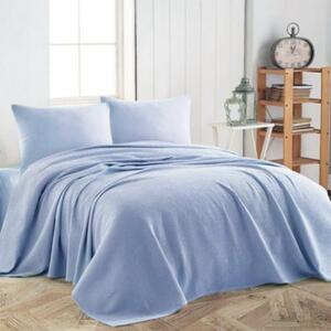Set complet pentru pat Kotonia Home Pike Blu - cuvertura fagure, husa de pat si fete de perna tricot, 100% bumbac