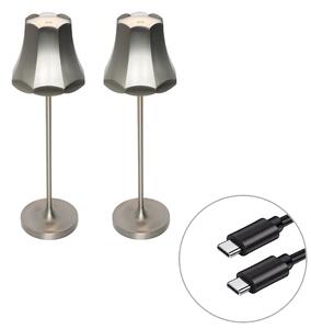 Set de 2 lămpi de masă retro gunmetal reîncărcabile IP44 - Granny