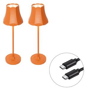 Set de 2 lămpi de masă retro portocalii reîncărcabile IP44 - Granny