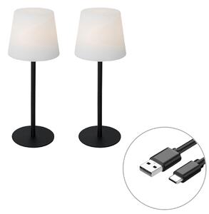 Set de 2 lămpi de masă negre reîncărcabile 40 cm IP54 - Jude