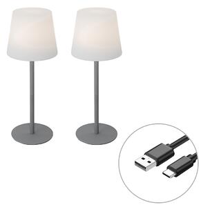 Set de 2 lămpi de masă reîncărcabile gri 40 cm IP54 - Jude