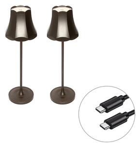 Set de 2 lămpi de masă retro bronz închis reîncărcabile IP44 - Granny
