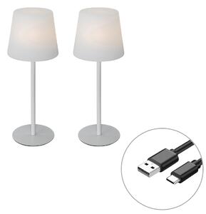 Set de 2 lămpi de masă reîncărcabile albe 40 cm IP54 - Jude