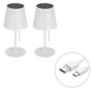 Set de 2 lămpi de masă albe incluzând LED cu 3 trepte de reglare a intensității luminii, reîncărcabile și solare - Ferre