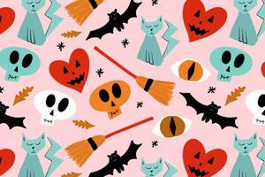 Ilustrație Halloween ghosts, skulls, cats and bats, Volanthevist