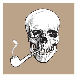 Ilustrație Hand drawn human skull smoking lacquered, sabelskaya