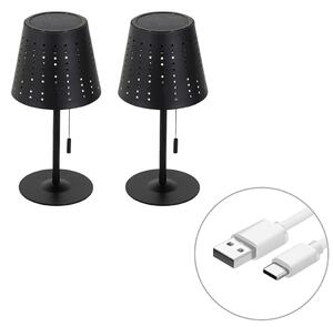 Set de 2 lămpi de masă negre cu LED inclus, reîncărcabile și solare, cu dimmer cu 3 trepte - Ferre