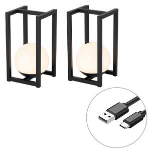 Set de 2 lămpi de masă de exterior negre cu touch reîncărcabile - Nowi