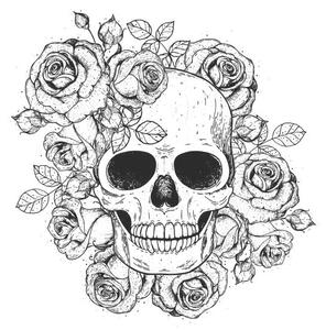 Ilustrație Skull and flowers hand drawn illustration., vidimages