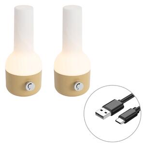 Set de 2 lămpi de masă pentru exterior auriu cu alb inclusiv LED reîncărcabil - Haard
