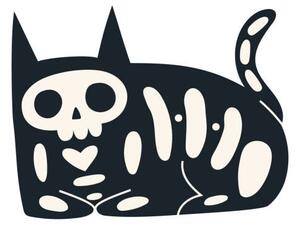 Ilustrație Cartoon black cat with skeleton. Funny, Elena Shlyuykova
