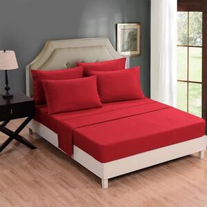 Husa pat Kotonia Home - 2 persoane, ranforce color uni, 100% bumbac, pentru saltea 180x200+30 cm, rosu