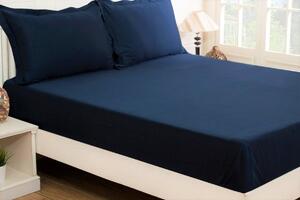 Husa pat Kotonia Home - 2 persoane, ranforce color uni, 100% bumbac, pentru saltea 180x200+30 cm, albastru