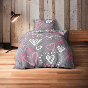 Lenjerie de pat din bumbac pentru 2 paturi PINK LOVE gri Dimensiune lenjerie de pat: 2 buc 70 x 90 cm | 2 buc 140 x 200 cm