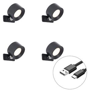 Set de 4 Aplice și Plafoniere Moderne Negre cu LED Reîncărcabil - Bright