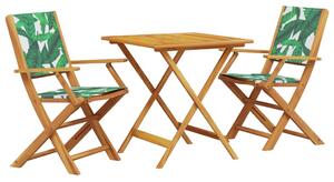 Set mobilier bistro, 3 piese, textil model frunze/lemn masiv