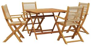 Set mobilier de grădină 5 piese polipropilenă bej/lemn masiv