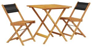 Set mobilier bistro, 3 piese, negru, polipropilenă lemn masiv