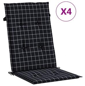 Perne de scaun spătar înalt 4 buc. negru model carouri textil