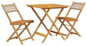 Set mobilier bistro, 3 piese, poliratan bej/lemn masiv