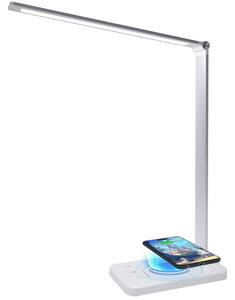 Lampa de birou LED, YDA tech®, cu incarcare wireless, compatibila Android si IOS, touch control, reglare intensitate lumina rece/calda, timing inchidere, alb/argintiu