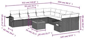 Set canapele de grădină cu perne, 11 piese, bej, poliratan