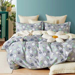 Lenjerie pat percale bumbac 100%, 1 persoana, Pucioasa, Floricele gri