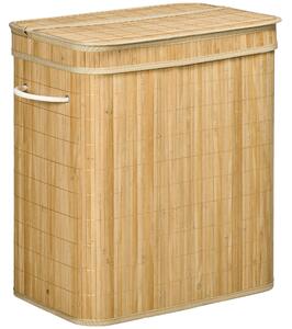 HOMCOM Coș Pliabil pentru Rufe cu 2 Compartimente, Capac Detașabil și Mânere, 54,2x35,2x59,5 cm, Natural | Aosom Romania