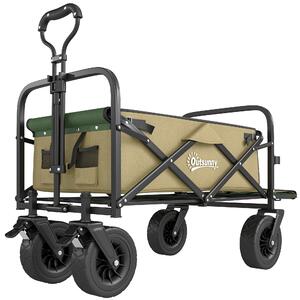 Outsunny Cărucior de Exterior Pliabil, Rezistent pentru Camping, cu Ușă în Spate Deschidere și Maner Telescopic | Aosom Romania