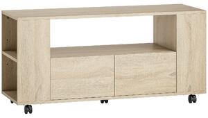 HOMCOM Suport pentru TV de 42" cu Roți Pivotante și Frână, Rafturi Ajustabile și Sertare, 102x34.5x48.5 cm, Lemn | Aosom Romania