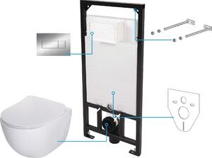 Deante Peonia Zero, set suspendat 6 în 1, vas de toaletă + scaun + cadru + buton cromat, CDES6ZPW