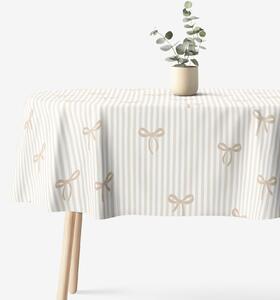 Goldea față de masă 100% bumbac - fundițe latte cu dungi - ovală 140 x 240 cm