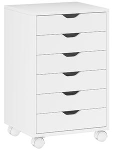 HOMCOM Sertar de Birou cu 6 Sertare Soft Close, 4 Roți, Sertar de Birou pentru Scrisori/Format A4, Dulap Vertical pentru Studio Imprimantă, 40x35x63 cm, Alb | Aosom Romania