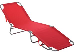 Outsunny Șezlong Pliabil cu Spătar Reglabil în 5 Poziții, Șezlong de Grădină cu Structură din Metal și Material Oxford, pentru Plajă, Piscină, Grădină, 187x55x24cm, Roșu | Aosom Romania